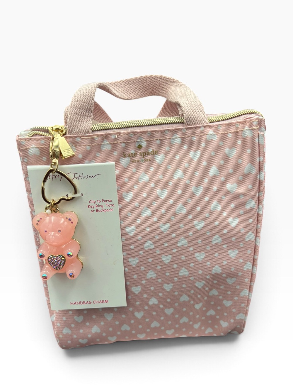 Kate Spade Pink Heart Lunch Bag + Container & Betsey Johnson Bear Charm